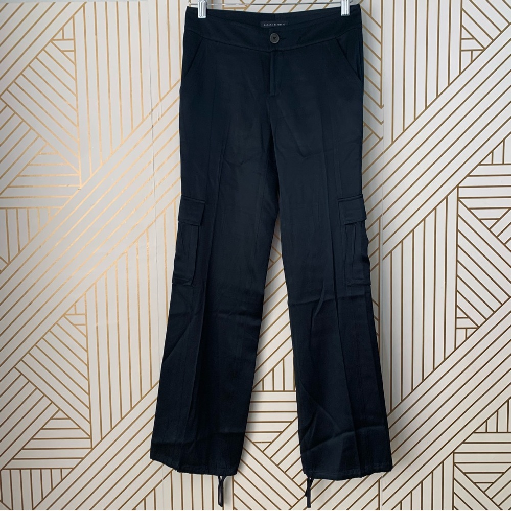 Banana Republic 100% silk cargo pants drawstring hems pockets Low Rise 0